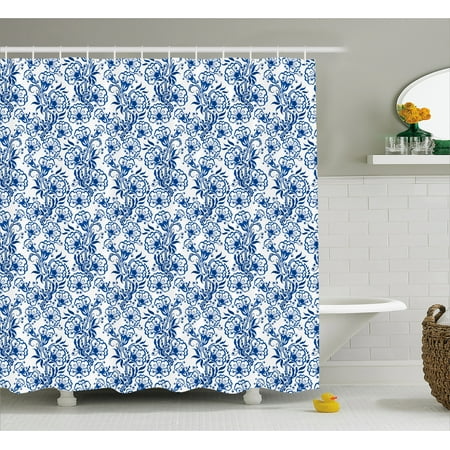 Blue Shower Curtain Delicate Spring Season Themed Fl Pattern In Blue Shower Curtain Delicate Spring Season Themed Fl Pattern In Traditional Russian Gzhel Style