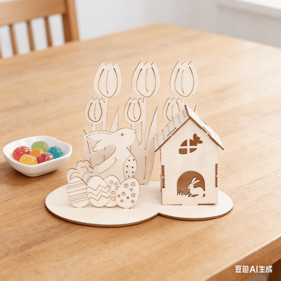 Bisitoy Easter Decorations, DIY Wooden Farmhouse Decor - Children's Painting Kit for Tabletop Eggs & Flowers