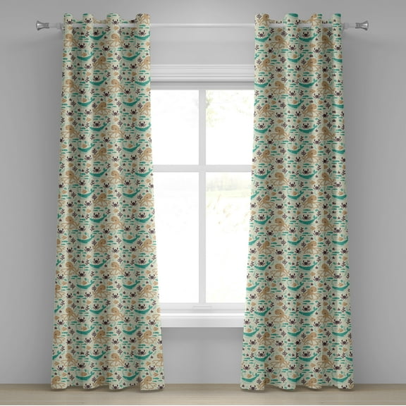 Ambesonne Octopus Grommet Curtain, Cartoon Sea Creatures, 50" x 96", Dark Brown Turquoise