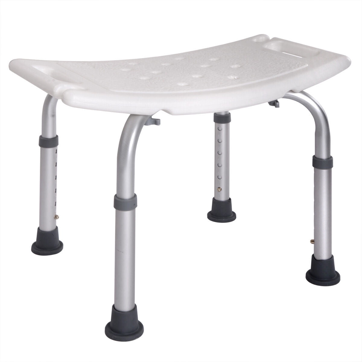 Kepooman Adjustable Height Shower Stool Bath Chair with Aluminum Legs - White Kepooman Adjustable Height Shower Stool Bath Chair with Aluminum Legs - White