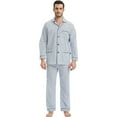 thumbnail image 4 of GLOBAL Mens Cotton Pajama Sets Long Sleeve Button Down Sleepwear Comfy Loungewear Soft Pjs Set White Stripes L, 4 of 6