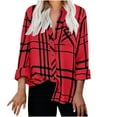 thumbnail image 1 of IROINID Reduced Womens Plus Size Tops Lounge Lapel Top Loose Buttoned Long Sleeve Plaid Print Blouse,Red, 1 of 8