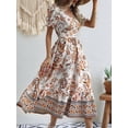 thumbnail image 4 of Women'S 2025 Summer Puff Sleeves Boho Floral Print Casual Flowy Long Maxi Dress Orange Color S, 4 of 7
