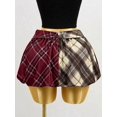 thumbnail image 2 of Multicolor Plaid Patchwork A-Line Flared Mini Skirt With Tie Detail, 2 of 7