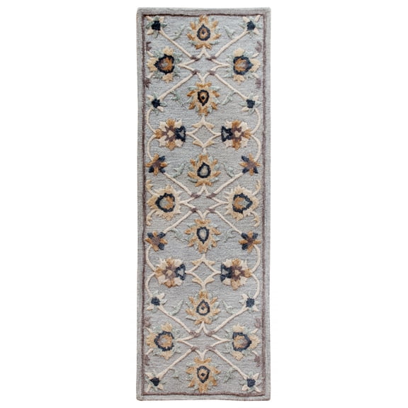 2â€™ x 7â€™ Blue and Beige Floral Runner Rug