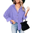 thumbnail image 2 of YDFCWXW Women Fashion Fall Outfits Corduroy Shirts with Pockets Casual Long Sleeve Button Down Blouse Tops Purple, 3XL, 2 of 6