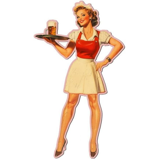 Letrero de hojalata vintage de cerveza, diseño de mujer pin-up, estilo retro, para colgar en bares, restaurantes, cerveza, divertido letrero de metal para pared.