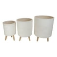 thumbnail image 4 of Set of 3 Contemporary White Fiber Clay Cylindrical Planter Pots With Wooden Feet, 4 of 7