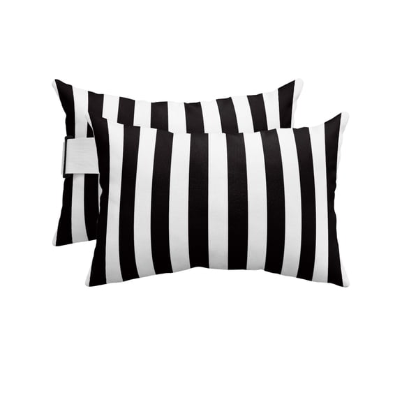 Pack of 4 Outdoor Lumbar Pillow Covers 11x16 Inch, Simple Black White Stripes Waterproof Throw Pillow Covers Set, Modern Stripes Indoor&Outdoor Decorative Cushion Cases for Patio Porch Car