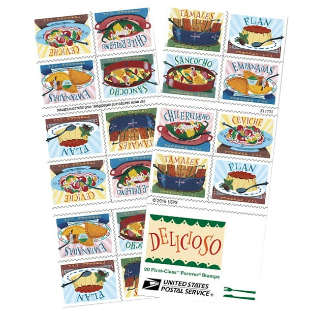 Delicioso Book of 20 Forever USPS First Class Postage Stamps Latin Food