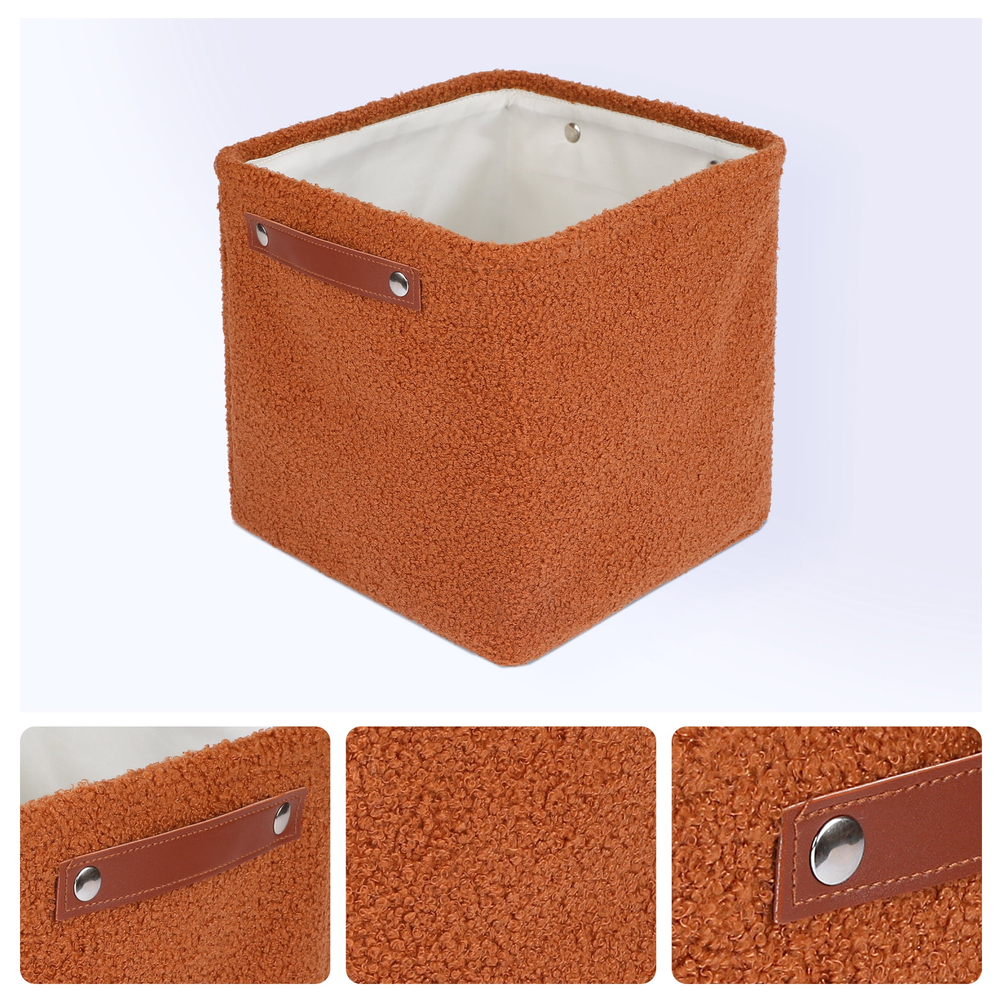 Unique Bargains 3 Packs Collapsible Cotton Storage Bin with Handles Dark Brown