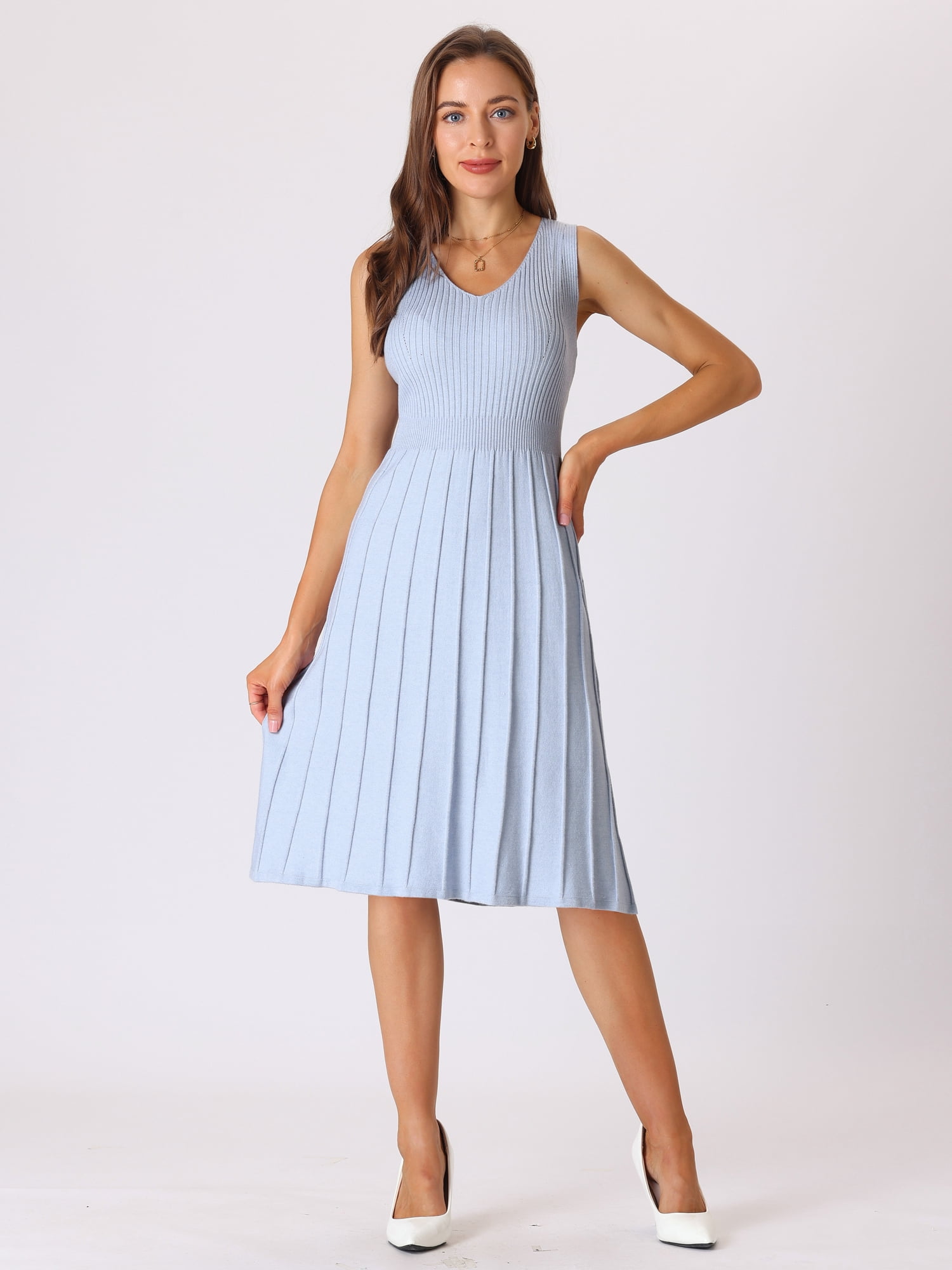 DARING DIVA Women's Sleeveless V Neck Elegant A Line Midi Dresses S Blue
