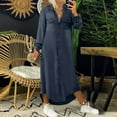 thumbnail image 2 of Outfmvch Denim Dress Maxi Dress for Women Blue Dress Women Long Sleeve Dress for Women Long Sleeve Dress Women Casual Solid Denim Dress V Neck Long Sleeve Button Pocket Loose Long Dress Dark Blue Xxl, 2 of 6