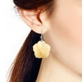 thumbnail image 2 of Hand Carved Hibiscus Flower Mother of Pearl Dangle Earrings, 2 of 4