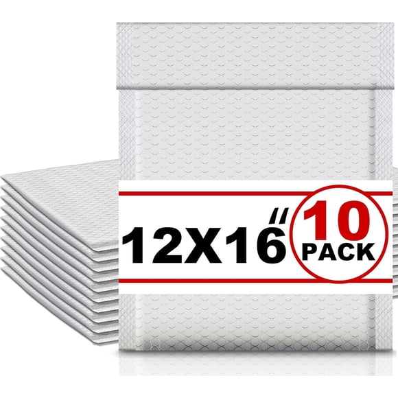 Ireer Lot de 10 Très Grands 12 x 16 Pouces Enveloppes à Bulles Enveloppes Rembourrées en Poly Enveloppes d'Envoi Rembourrées Enveloppes d'Envoi à Bulles Autocollants Sacs d'Expédition Imperméables pour Affaires Emballage Cadeau de Noël