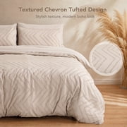 MARNUR Queen Comforter Set, 7 Pieces Boho Tufted Bed in a Bag, All-Season Prewashed Soft Bedding Set with Comforter, Sheets, Pillowcases & Shams, Beige