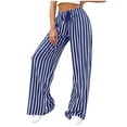 thumbnail image 2 of Dwellite Womens Plus Size Wide Leg Pants Elastic High Waist Striped Casual Palazzo Pants Lounge Trouser with Pockets Blue S, 2 of 5