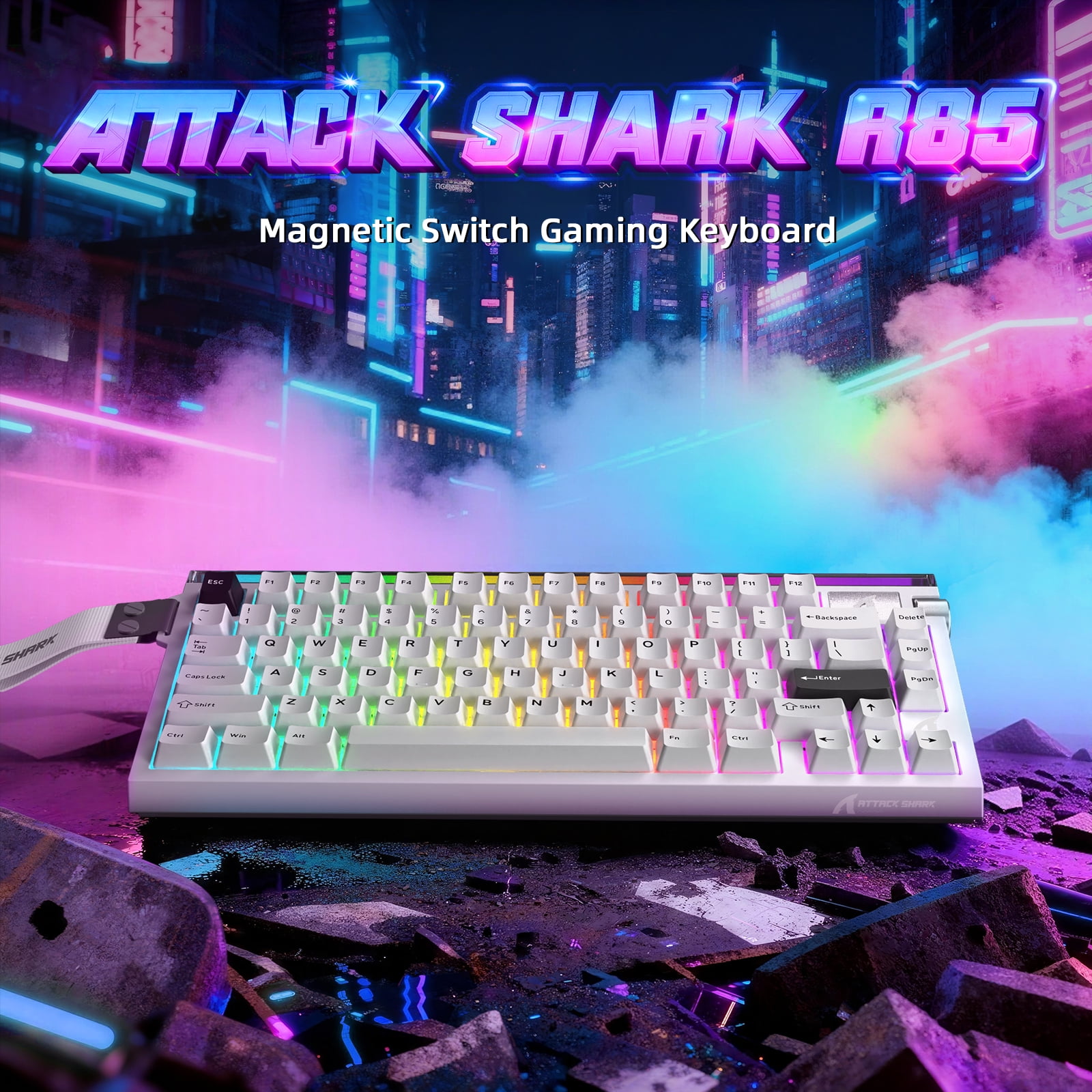 ATTACK SHARK R85 HE 75% Magnetic Wired Gaming Keyboard, 8KHz Polling Rate, Hall Effect Hot Swappable Switches, RGB Light Bar, Volume Knob, PC/Mac Compatible, White
