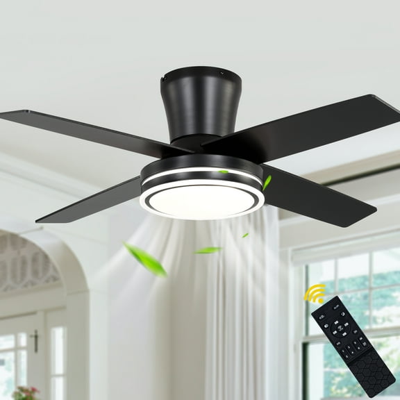 Chords Attic 44" Flush Mount Ceiling Fan with LED Light and Remote Control, 6-Speed DC Motor, 3 Color Temperatures, Reversible for Bedroom, Living Room and Dining Room