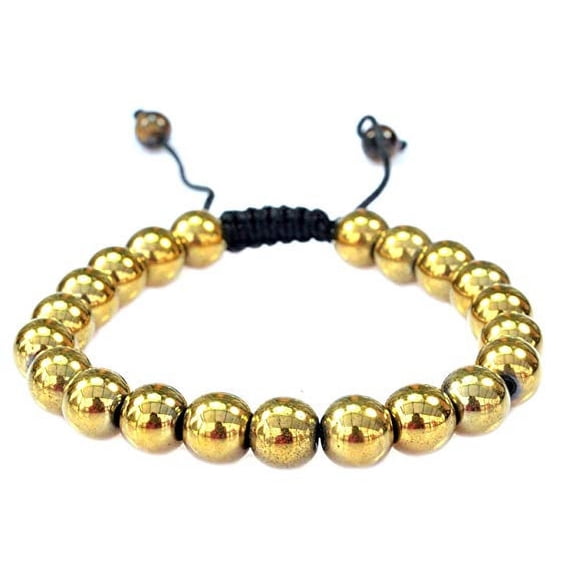 PURPLE WHALE Magnetic Round Goldtone Color Hematite Macrame Style Adjustable Bracelet Good for Healing and Energy -Or Arthritis Pain Relief-91042