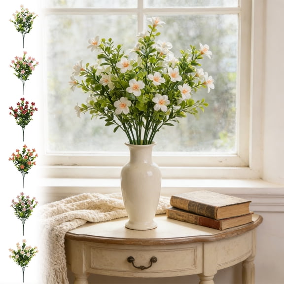 Artificial Flowers Eucalyptus and Milanese Fake Silk Bouquet 14 Inch for Wedding Outdoor Living Room Home Decor Centerpiece Vase Arrangement by PALIFEUR