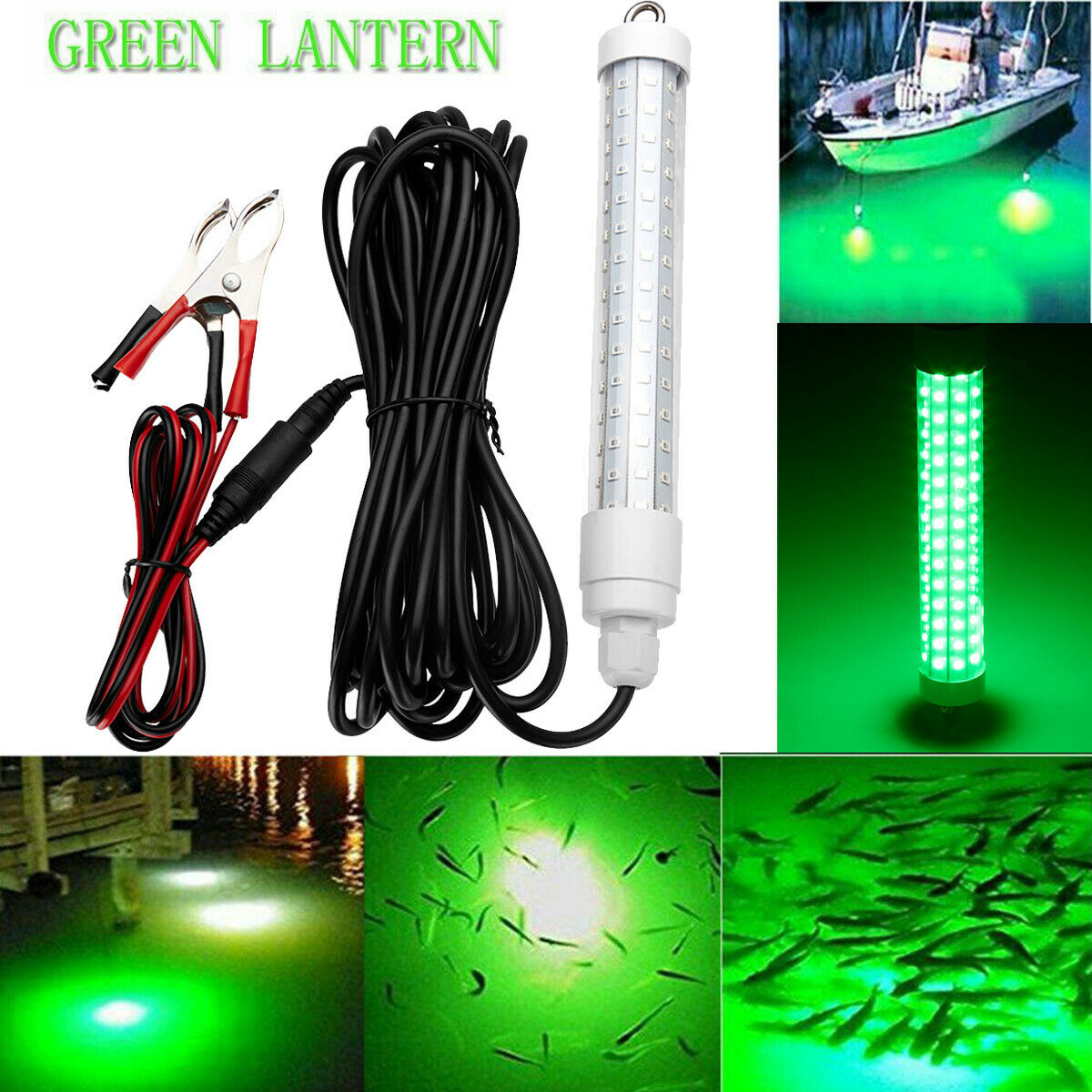 12V Green LED Underwater Submersible Fishing Light Night Crappie Shad Squid Lamp