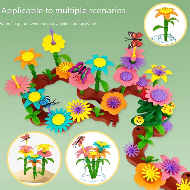 Bloques de construcción para jardín de ensamblaje de mundo cambiante para niños, juguetes de ensamblaje de arreglos florales de inteligencia DIY