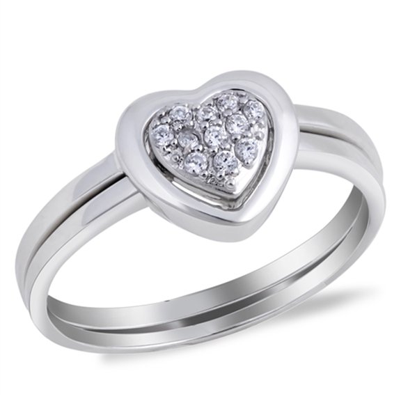 Clear CZ Heart Love Friendship Ring ( Sizes 5 6 7 8 9 ) Set New .925 Sterling Silver Band Rings (Size 7)