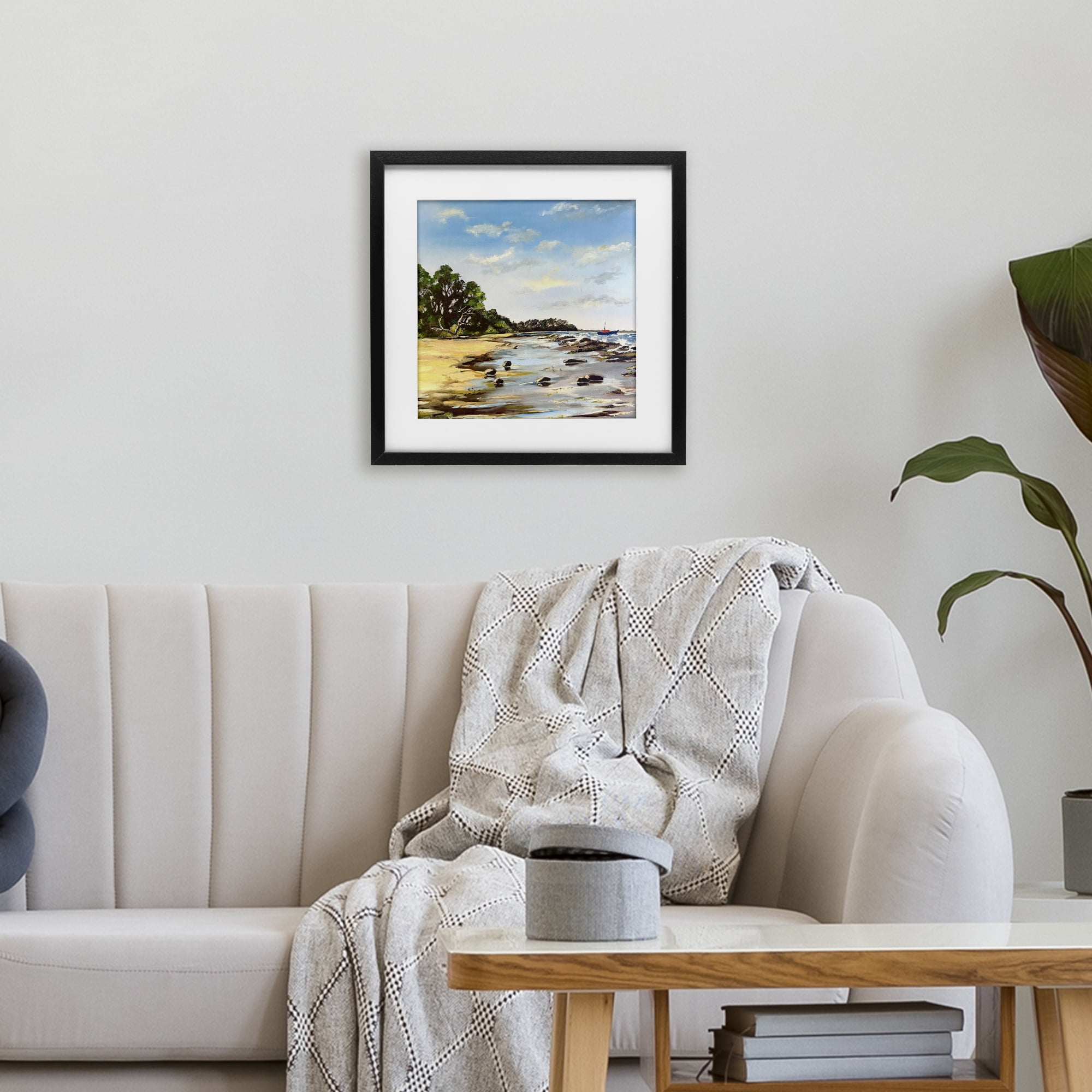 Low Tide Seascape Black Framed Print Under Glass, design by Patricia Reynolds