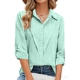 thumbnail image 2 of Outfmvch Button Down Shirts for Women Linen Shirts for Women Linen Cotton Shirts Lapel Collar Top Button Down Shirt Tops for Women Polo Short Sleeve Shirts Casual Plaid Tops Gauze Shirt Green XL, 2 of 7