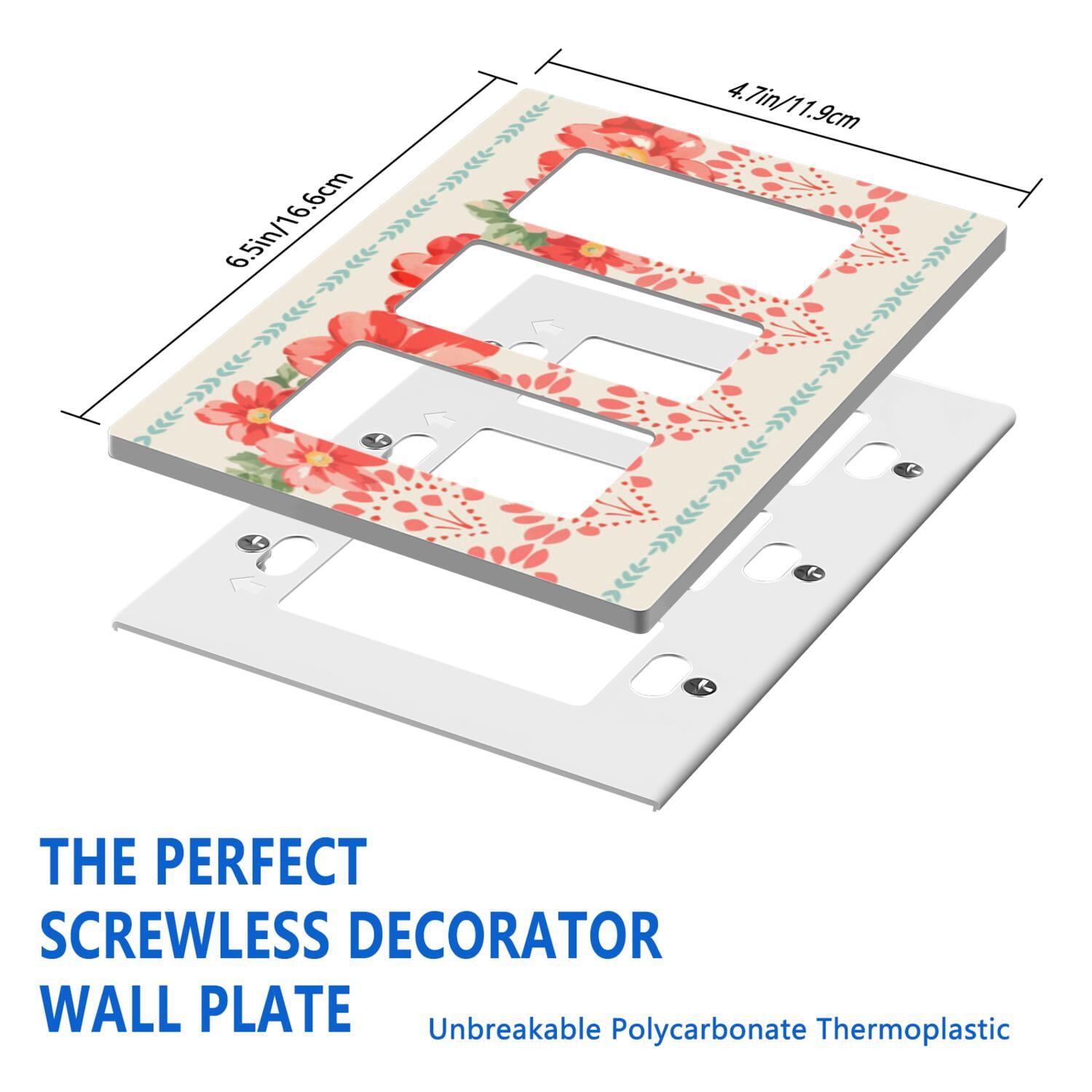 3-Gang Screwless Pioneer Floral Decorative Wall Plates,Size 3-Gang 6.5"W x 4.7"H,Unbreakable Thermoplastic Faceplate Cover for Kitchen Living Room Bedroom Decorator Receptacle Outlet Switch
