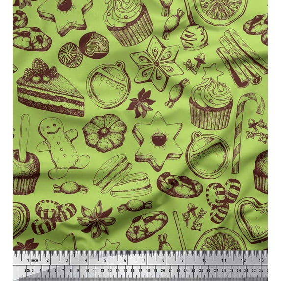 Soimoi Crepe Silk Fabric Cupcake,Cookies & Candies Food Print Sewing Fabric Yard 42 Inch Wide