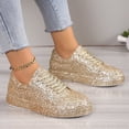 thumbnail image 5 of Women's Rhinestone Sneakers Ladies Sequin Round Head Lace Up Flat Sneakers with Glitter Color Gold Size 36, 5 of 7