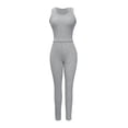 thumbnail image 6 of YUGYXL Women's 3 Piece Lounge Sweatsuit Ribbed Knit Long Sleeve Cardigan Sleeveless Crop Tank Top Legging Pants Loungewear Sets Gray M, 6 of 8