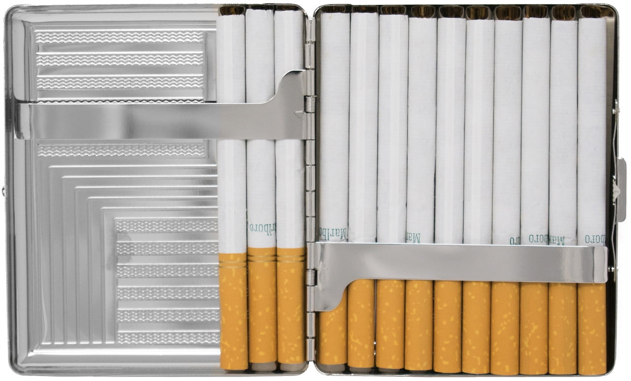 retro metal cigarette case Set of 2 Metal-Plated 100s Cigarette Case & Stash Box (Silver Retro)