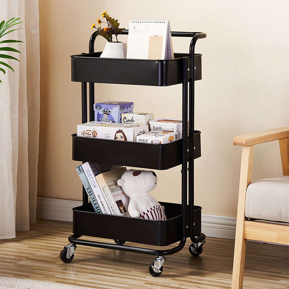 Rolling Cart 3 Tiers Rolling Storage Cart Utility Rolling Kitchen Cart With Handle Wheels Metal Kitchen Rolling Storage Cart Storage Cart With Basket For Kitchen Bathroom Bedroom Office R112 Walmart Com