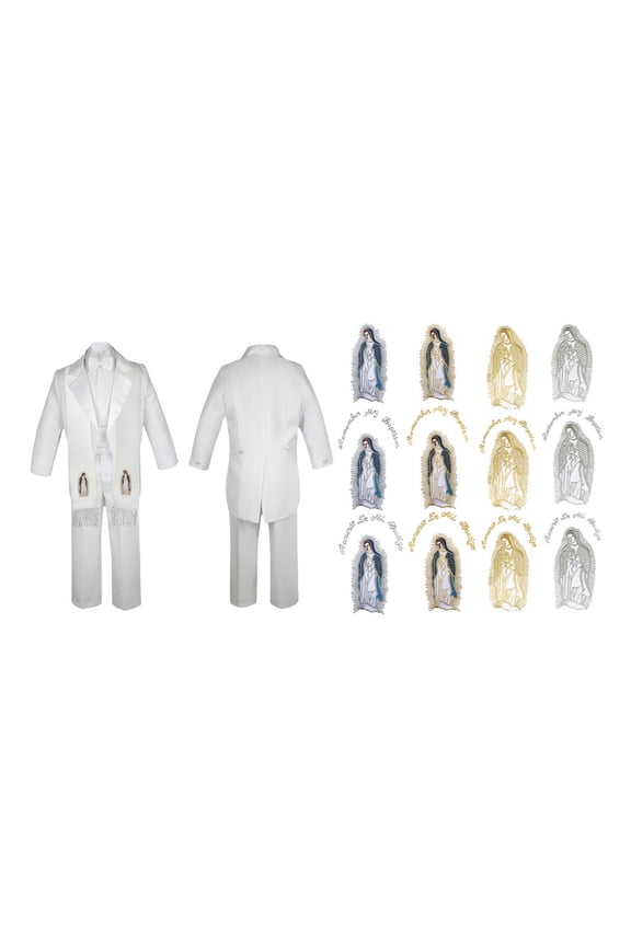 Baby Boy Christening Baptism Church White Tail Suit Stole Virgin Mary Maria Sm-7