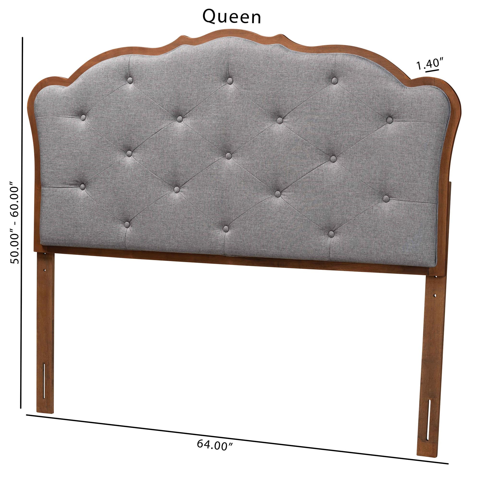 Baxton Studio Leandra Classic and Traditional Grey Fabric and Walnut Brown Finished Wood Queen Size Headboard