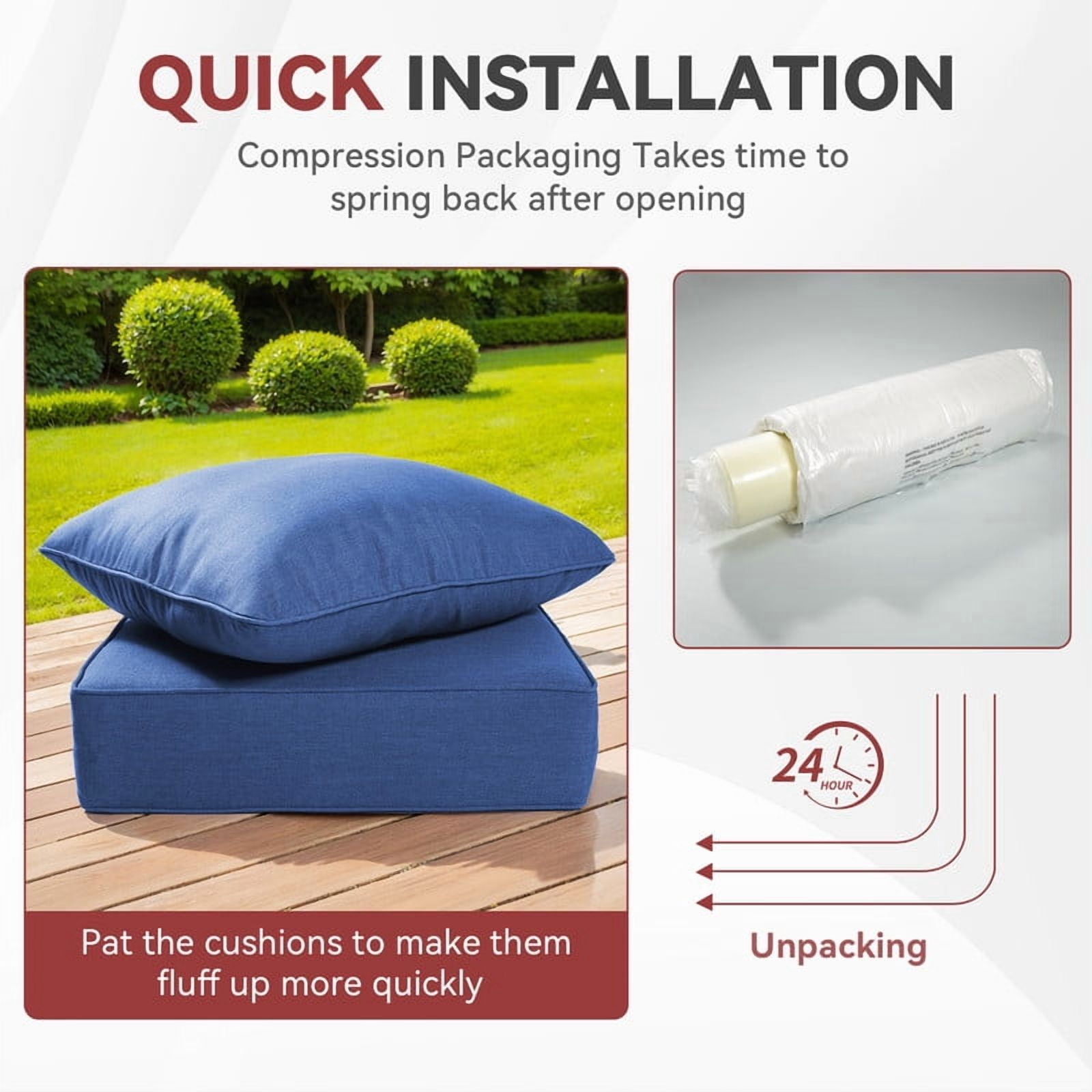 Gymojoy 24 in. x 24 in. x 6 in.Deep Seat Cushion Set, Olefin 10-Piece Deep Seating Outdoor Replacement Lounge Chair loveseat Sofa Cushion in Blue