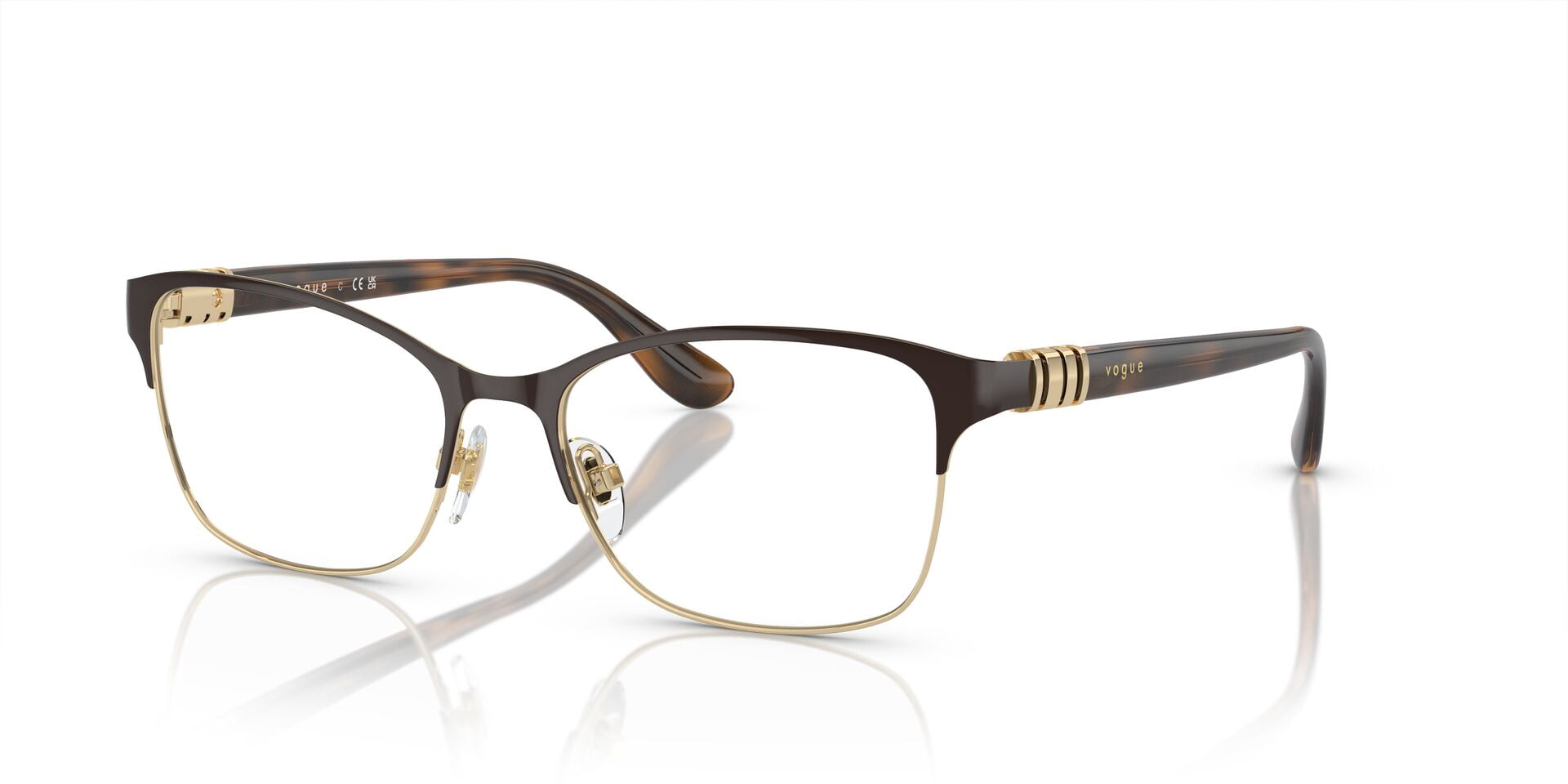Vogue Women's Size 53 Rectangular VO4050 Prescription Eyeglasses with Case, Brown/Pale Gold