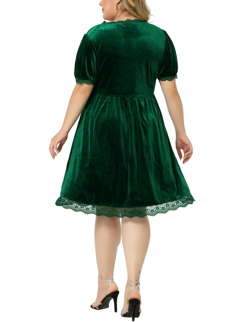 Agnes Orinda Women's Plus Size Formal Dresses Velvet Lace Trim Halloween  Babydoll Party A-Line Dress 1X Green - Walmart.com
