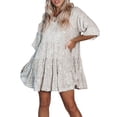 thumbnail image 1 of ALSLIAO Vestido de lentejuelas para mujer, manga corta, brillante, túnica, vestido de fiesta, ropa de club, plateado, XL, 1 of 8