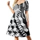 thumbnail image 2 of Vestido de noche de lujo con estampado caleidoscopio de mármol, manga corta, blanco y negro, para mujer, 2025, 2 of 7