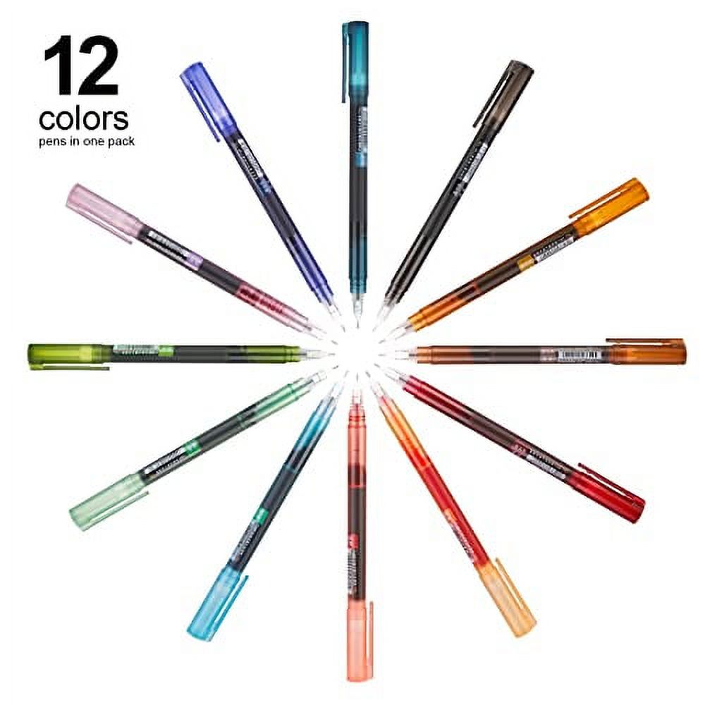 RIANCY Colored Pens for Note Taking 0.5mm Fine Tip Pens 12 Pack Long Lasting Fine Point Liquid Ink Rollerball Retro Colorful Pens for Writing