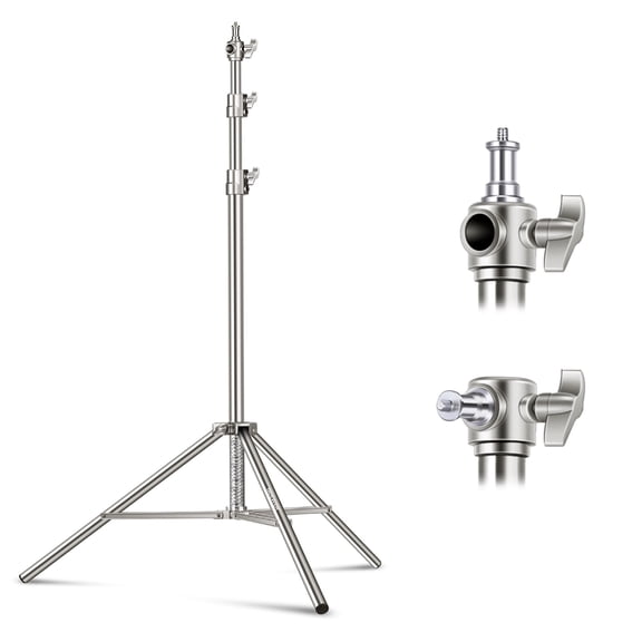 Neewer 118"/3m Stainless Steel Light Stand, Spring Cushioned Heavy Duty Photography Tripod Stand with 1/4” to 3/8” Universal Screw Adapter for Strobe, LED Video Light, Ring Light, Monolight, Softbox
