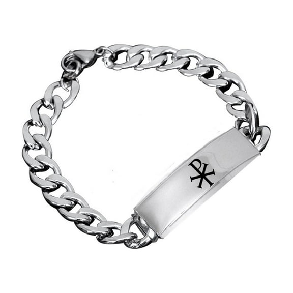 Chi-Rho Christogram Mens Cuban Bracelet Chain Χp Constantine Christian Stainless Steel Jewelry Monogram of Christ Christianity Faith Symbol Gifts for Men Women