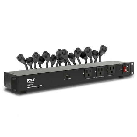 Rack Mount Power Supply - Pyle Power Supply Surge Protector - Rack Mount Power Conditioner Strip with USB Port