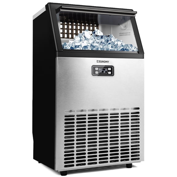 Euhomy Commercial Ice Maker Machine, 100lbs/24H Stainless Steel Under Counter Ice Machine with 33lbs Ice Storage Capacity, Freestanding Ice Maker Machine Ideal for Home/Kitchen/Office/Restaurant/Bar/C