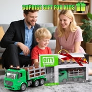 UQN Log Truck Toys for Boys Age 4-7, Inertia Tow Truck Toy, Truck And Trailer Toys for Boys, Lights and Sounds,Log Tractor Kids Toy Truck, Christmas Birthday Gift for Boys/Toddlers 3 4 5 6 7 8