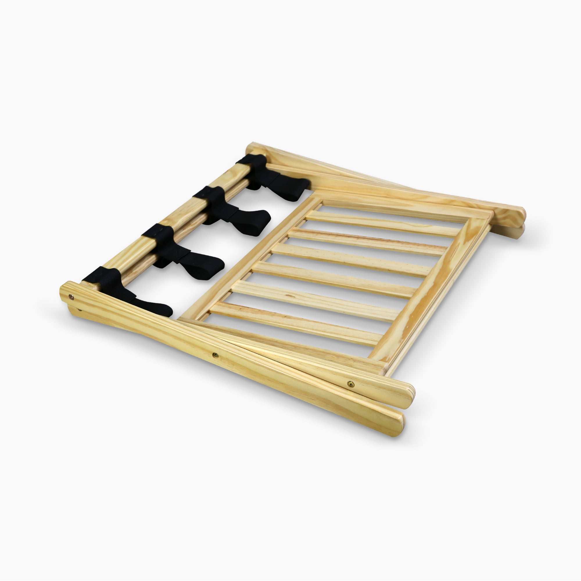 Solid Wood Folding Luggage Rack with Heavy-duty Straps and Shelf - New Natural